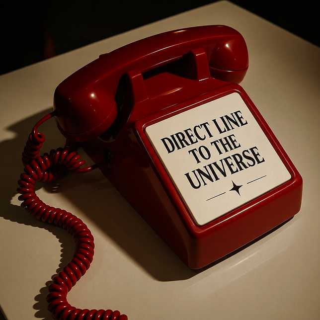 A red telephone labelled direct line to the universe